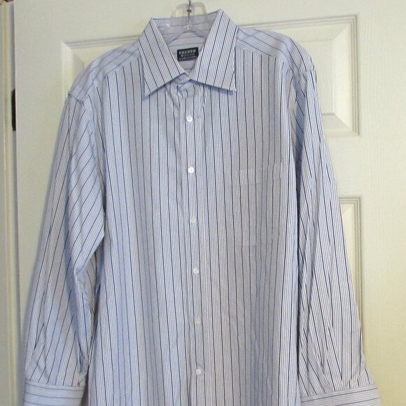 Men's BREUER Dress Shirt Made in Italy Blue & Gray Size 17 X 33 - Picture 1 of 4